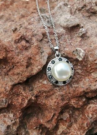 Серебряный  silver кулон и цепочка, колье с жемчужиной проба s925 подвеска подарок,ювелирные изделия