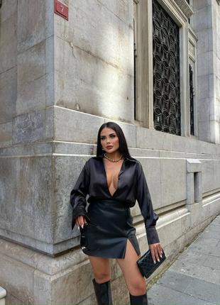 Шовкова сорочка вільного крою з довгими рукавами рубашка блуза чорна біла бежева зелена