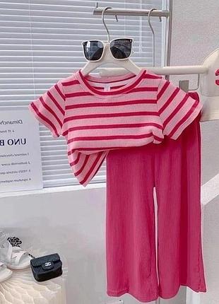 Стильний костюм для справжніх модниць 🔹брючки кльош в рубчик + футболка в рубчик