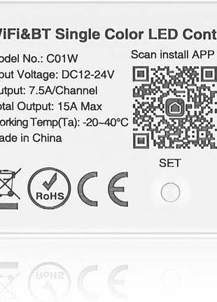 Btf-lighting c01w монохромный pwm (+v -v) 2pin светодиодная лента dim brightness 2,4 ггц tuya wifi group