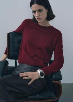 Кашемировый бордовый свитер женский zara new