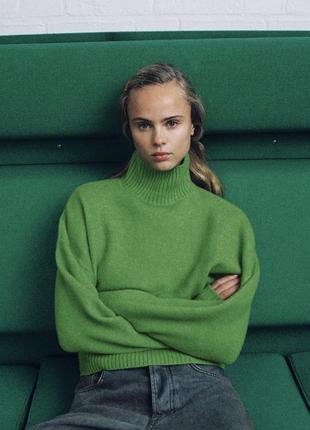 Яркий зеленый свитер оверсайз zara минималистичный свитер с горловиной салатовый свитер под горло свободный свитер