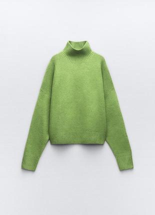 Яскравий зелений светр оверсайз zara мінімалістичний светр з горловиною салатовий светр пі...