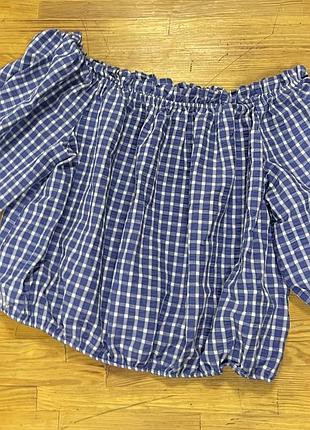 🇺🇦симпатична блуза в клітинку з рукавами воланам та спущеним плечем