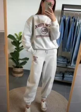 Стильный спортивный костюм в университетском стиле серый zara зара