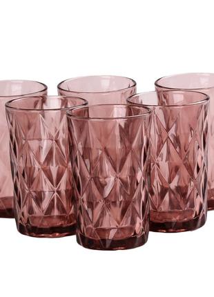 Склянка для напоїв висока гранована з товстого скла набір 6 шт рожевий3 фото