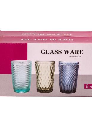 Склянка для напоїв висока гранована з товстого скла набір 6 шт рожевий4 фото