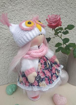 Шапка-совушка, шапка-сова для интерьерной текстильной куклы. на размер 32-35 см....