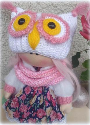 Шапка-совушка, шапка-сова для интерьерной текстильной куклы. на размер 32-35 см....