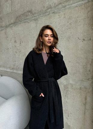 Теплый кардиган с поясом ворс