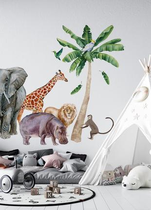 Інтер'єрні великі наклейки для дитячої з тваринами з джунглів 180х120 см1 фото