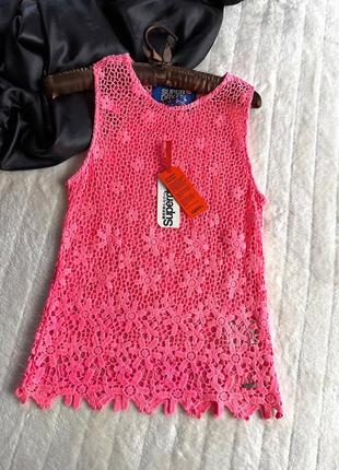 Ажурна майка топ в квіти superdry