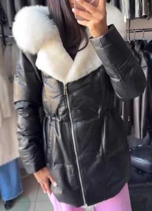Кожаный пуховик зимний