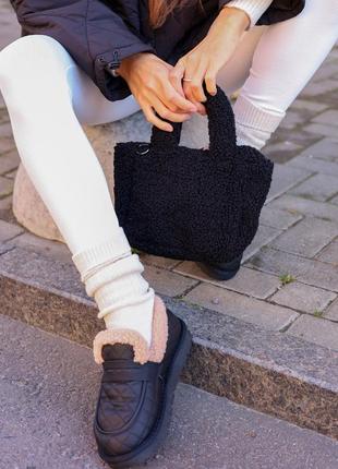 Сумка женская тедди кросс-боди черная мех 590889