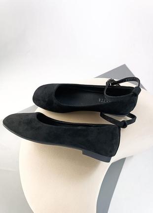 Чорні балетки із еко замші (27655)