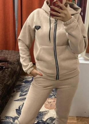 Женский теплый трикотажный спортивный костюм на флисе, кофта и штаны 425