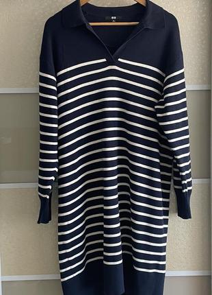 Сукня-поло з в´язаного трикотажу uniqlo в смужку 100 бавовна