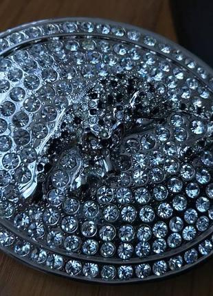Пряжка бляха широкая - большая новая jaguar ягуар со стразами женская для ремня серебристая металлик