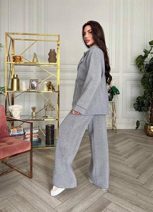 Костюм женский кашемировый оверсайз пиджак на пуговицах с карманами брюки свободного кроя...