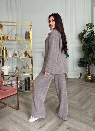 Костюм женский кашемировый оверсайз пиджак на пуговицах с карманами брюки свободного кроя...