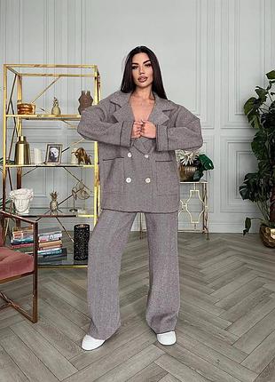 Костюм женский кашемировый оверсайз пиджак на пуговицах с карманами брюки свободного кроя...