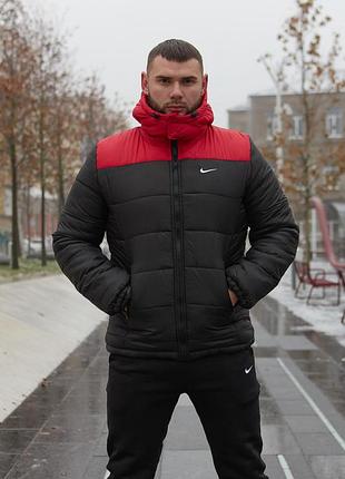 Куртка зимняя мужская "frost" nike красно-чёрная