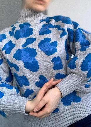 H&m / h&m теплый свитер с высоким горлом / синий свитер / серый свитер / яркий зимний свитер / h&m яркий вязаный свитер / вязаный свитер