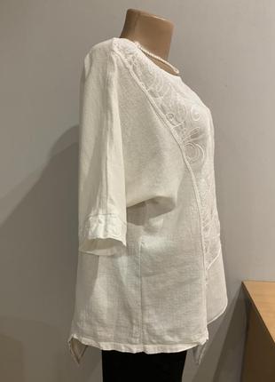 Роскошная льняная блузка с вышивкой, батал (туречна)5 фото