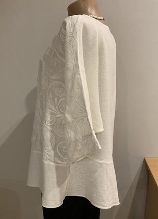 Роскошная льняная блузка с вышивкой, батал (туречна)7 фото