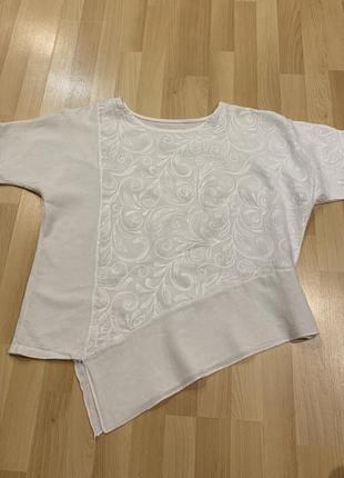 Роскошная льняная блузка с вышивкой, батал (туречна)6 фото