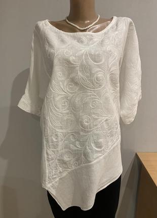Роскошная льняная блузка с вышивкой, батал (туречна)