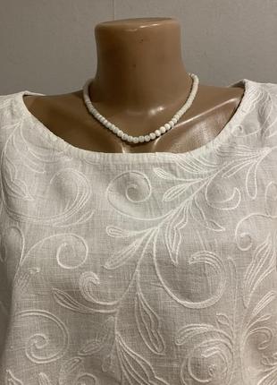 Роскошная льняная блузка с вышивкой, батал (туречна)3 фото