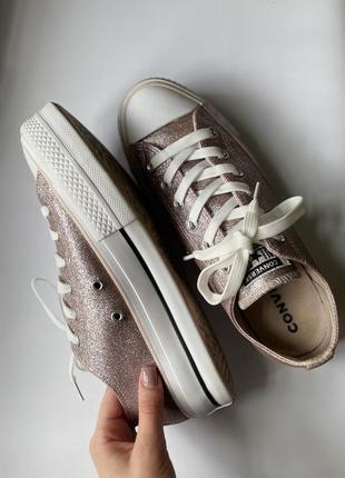 Крутезные кеды converse 40 41 оригинал розовые блестящие кроссовки теплые толстая подошва