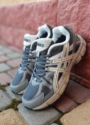 Asics gel kahana 8 серые с бежевым кроссовки ботинки сапоги теплые низкие ассикс зимние осенние евро зима термо кожаные кожа отличное качество женские