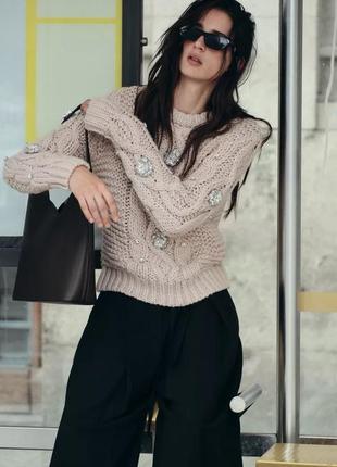 Трикотажний светр із бісером і стразами