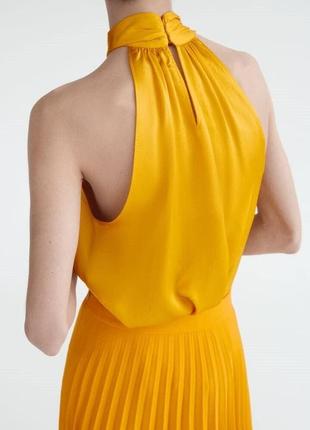Zara топ желтый горчичный халтер с бантом вискоза сатиновый атласный блуза нарядная3 фото