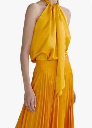 Zara топ желтый горчичный халтер с бантом вискоза сатиновый атласный блуза нарядная