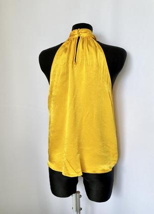 Zara топ желтый горчичный халтер с бантом вискоза сатиновый атласный блуза нарядная4 фото