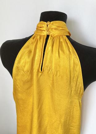 Zara топ желтый горчичный халтер с бантом вискоза сатиновый атласный блуза нарядная6 фото