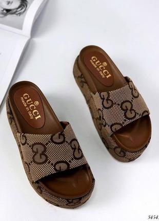 ▪️шльопанці в стилі gucci коричневі1 фото