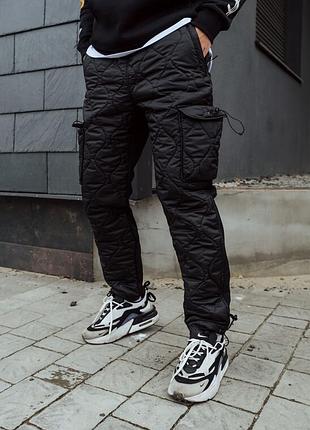 Стеганые утепленные черные штаны staff ki black