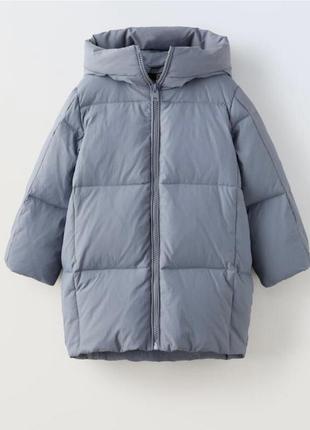 Zara пуховик куртка пальто грязно голубого цвета s размер или подростковый 164 см