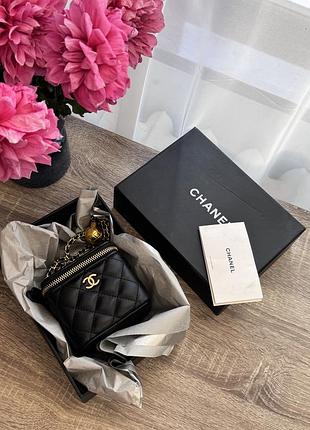 Жіноча сумка chanel premium (чорна) розкішна маленька сумочка на довгому декоративному ланцюжку