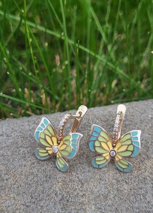 Сережки серебрянные для девочки , с эмалью и фианитами