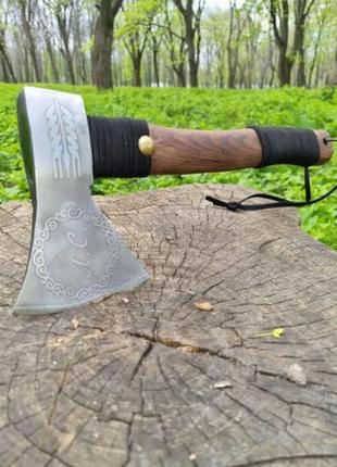 Топор походный туристический с узором "инициалы", топор с вытравленным узором, топор с травлением