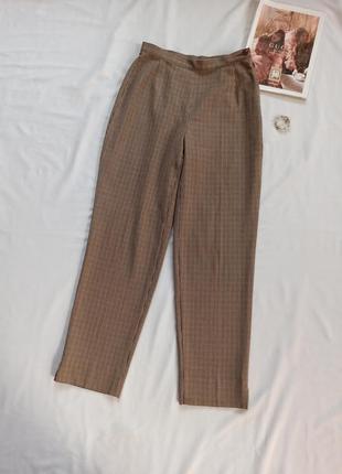 Укороченные коричневые брюки на завышенной посадке в принт гусиная лапка