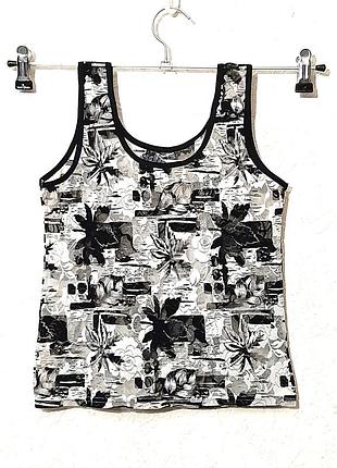 Стильный топ без рукавов майка летняя чёрно-серая в цветы стрейчевая сетка на девочку 11-17