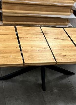 Обідній стіл у вітальню чи на кухню, дубовий розкладний на металевій опорі loft від...