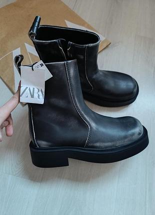 Шкіряні черевики zara челсі шкіряні ботильйони zara чоботи з натуральної шкіри