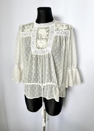 Zara белая кремовая блуза в народном стиле вышиванка этано бохо2 фото
